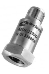 Acelerómetro industrial Monitran MTN/1100 de entrada superior con conector de 2 pines.