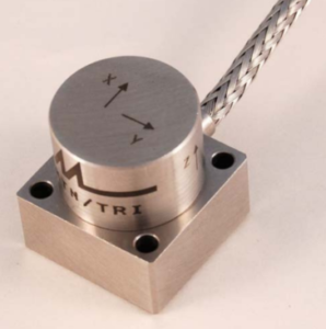 Sensor triaxial Monitran MTN/1310 para medición de vibración en 3 ejes a 250°C.