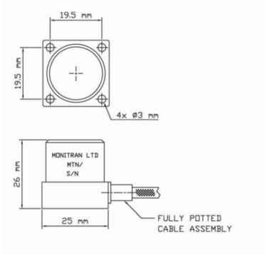 Orientación de los ejes espaciales X, Y y Z en el sensor triaxial MTN/1310.