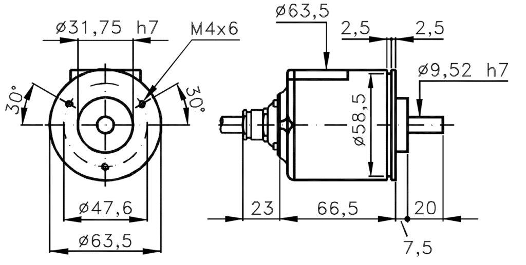 I-63S Dibuix tècnic Encoder incremental Robusto Elcis