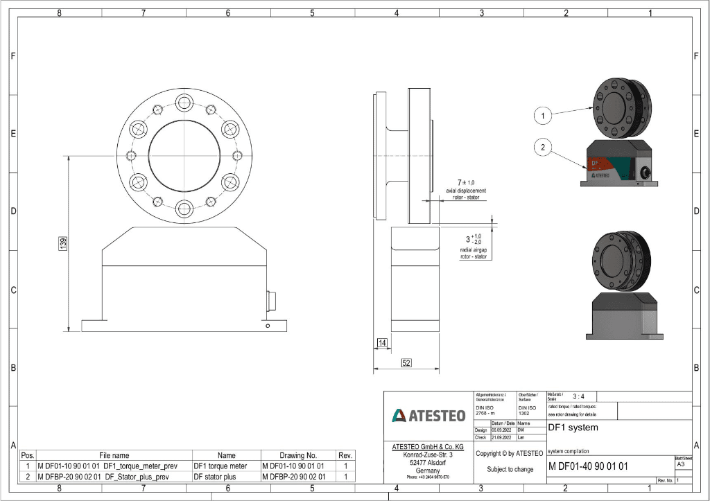 Sensor de par DF Plus ATESTEO 5kNm 25000 RPM