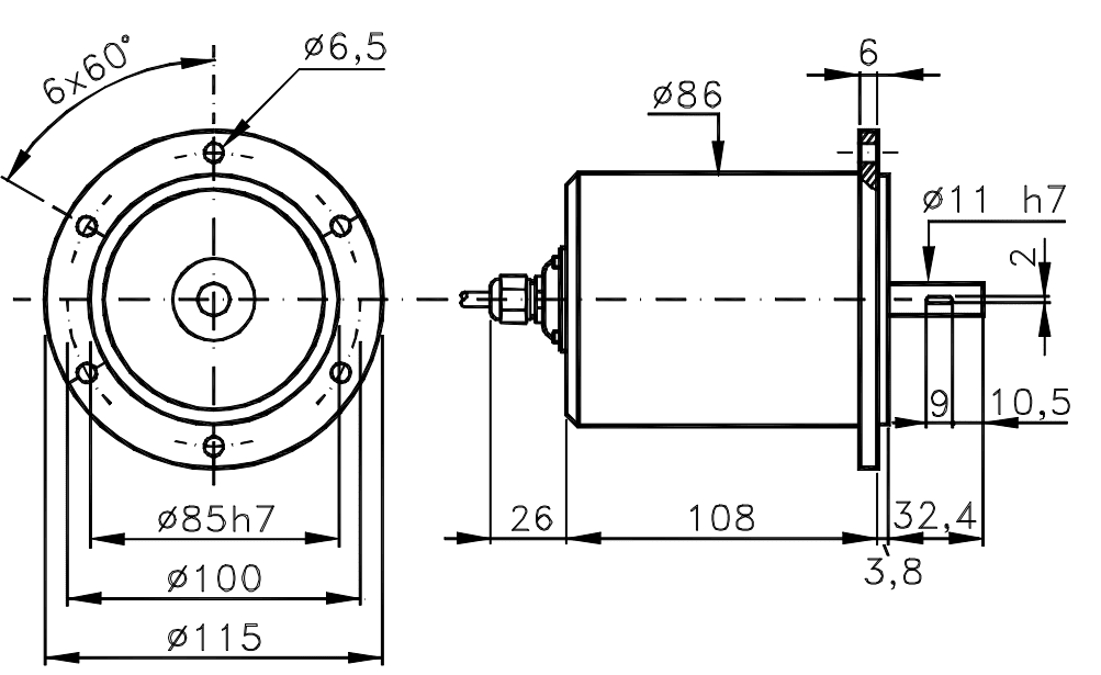 Codificador incremental robusto I-115R - Debuxo técnico