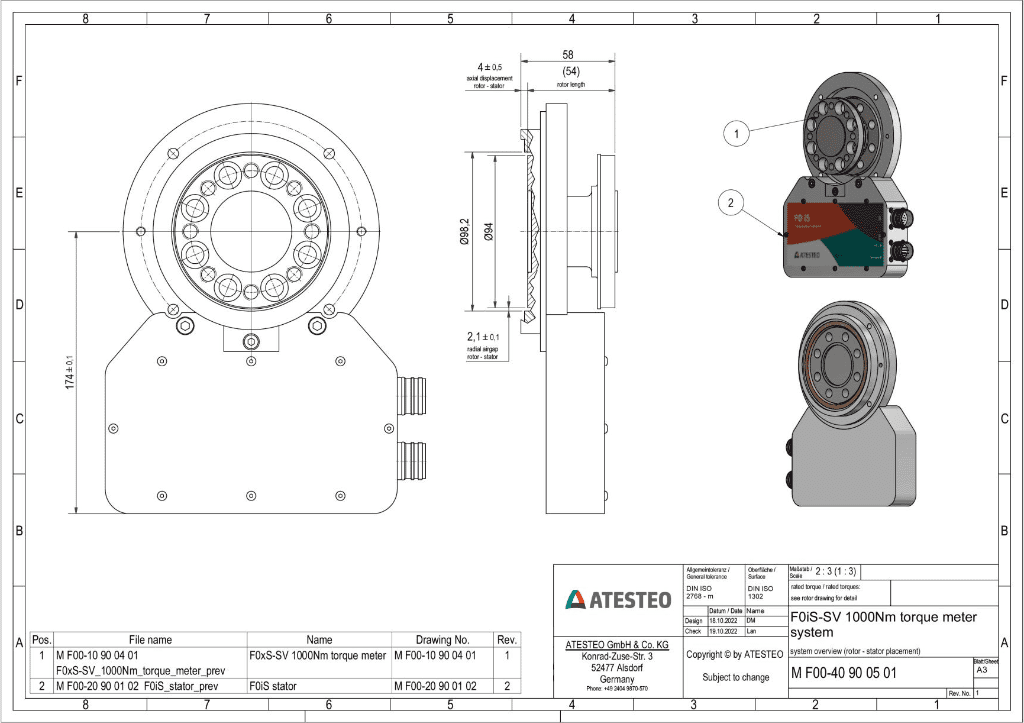 Sensor de Par Torsor F0iS-SV ATESTEO 1000Nm Inductiu