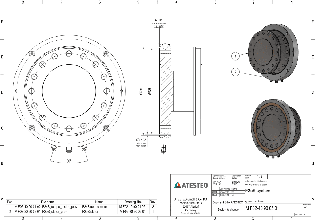 Dimensions Sensor de Par Torsor F2eS ATESTEO