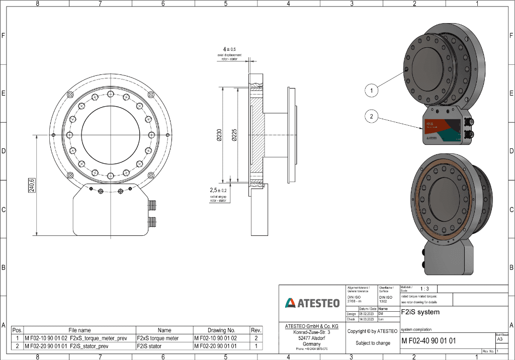 Dimensions Sensor de Par Torsor F2iS ATESTEO