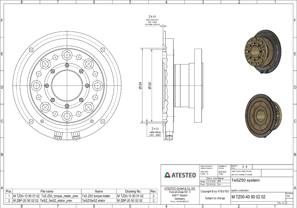 Capteur de couple TeS Z50 ATESTEO 1000 Nm