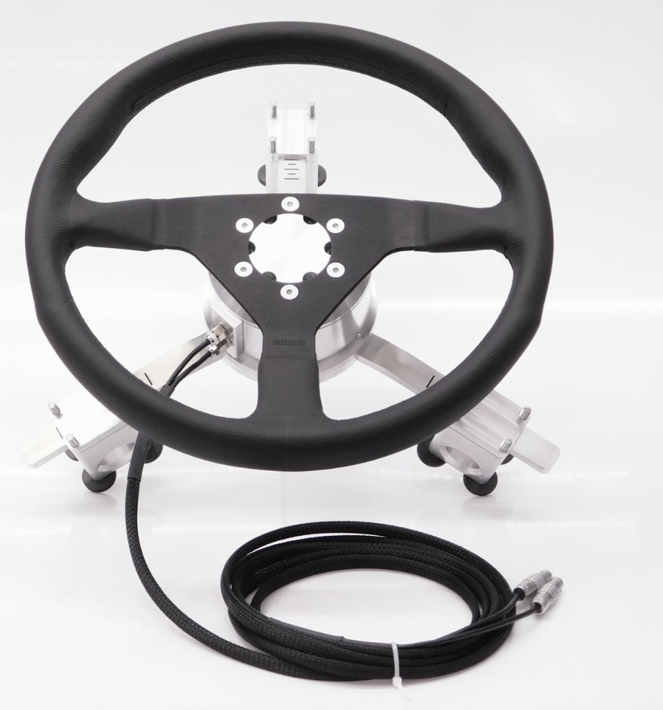 Bancada de testes para sensor de torque do volante para medição dinâmica de ângulo de 50 Nm a 400 Nm em condução automotiva em vias públicas.