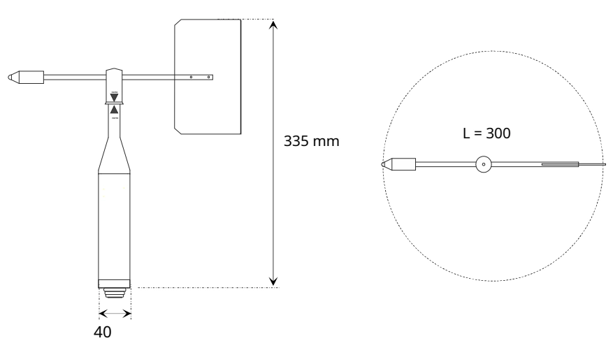 Dimensiones del sensor de dirección del viento DVE DVER