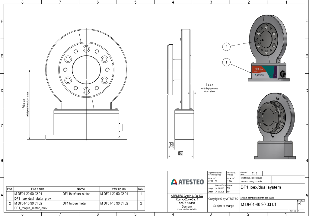 Plano mecánico dimensional general del sensor de par de doble calibración DF Dual 1 ISO PCD 84.0 mm