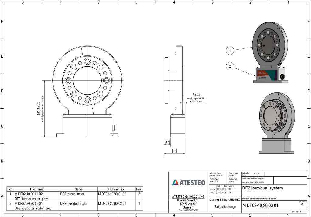 Desenho dimensional estrutural do transdutor DF Ibex 2 fixado a um flange ISO PCD de 101,5 mm.