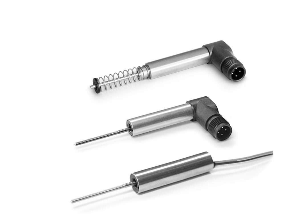 Sensor LVDT lineal inductivo Schreiber Serie SM21 con cuerpo de acero inoxidable de 10 mm para medición de posición