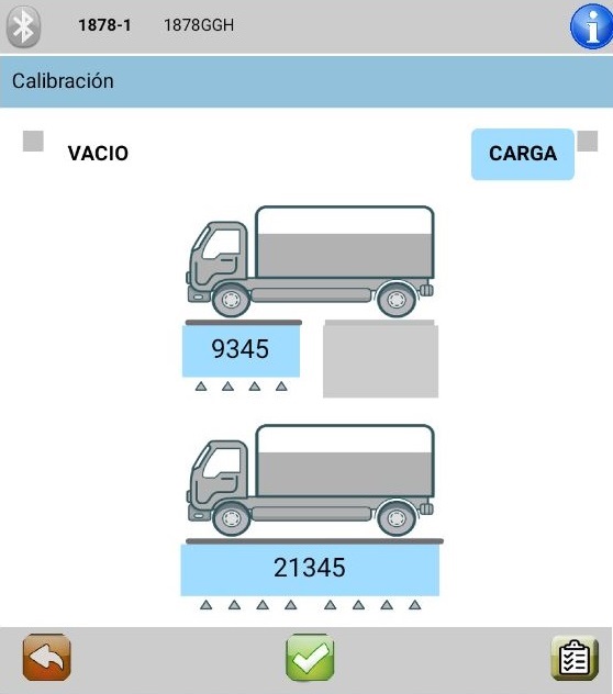 Aplicación Pesacam+ para ver el peso del camión en el móvil vía Bluetooth.