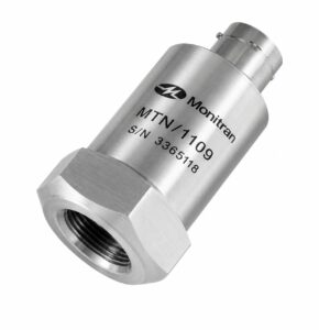 Acelerómetro industrial Monitran MTN/1109 con alimentación negativa -24V.