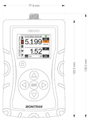 Maletín de transporte y accesorios del vibrómetro portátil Monitran MTN/VM330D.