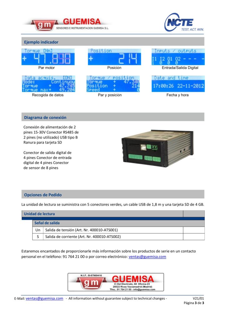 Plano técnico Indicador de Par Torsor NCTE