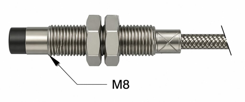 Sensor de corrientes de Foucault Monitran MTN/EP080 para medida de desplazamiento.