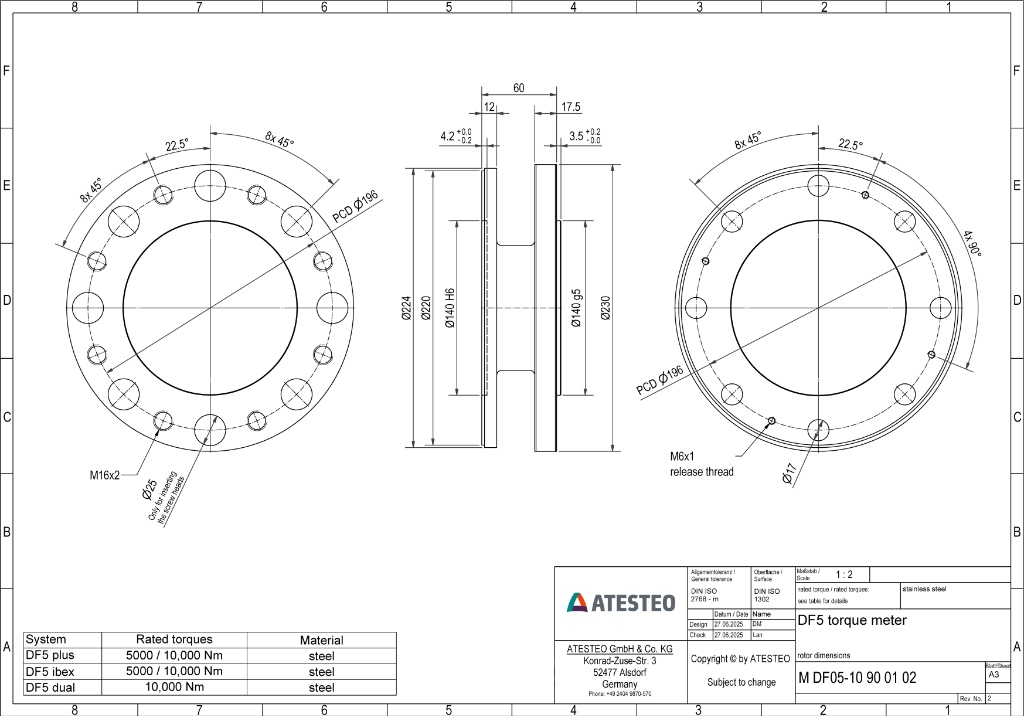Imagen Principal Sensor Par Torsor DF Dual 5 | 10.000 Nm | 12.000 RPM