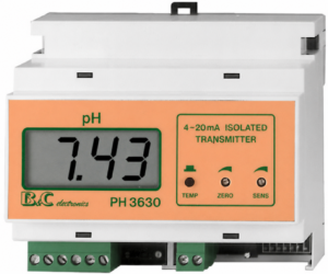 Transmisor de pH industrial PH3630 B&C Electronics con salida 4…20 mA para carril DIN