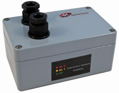 Interruptor de vibración industrial Monitran MTVS0004 con salida de relé.