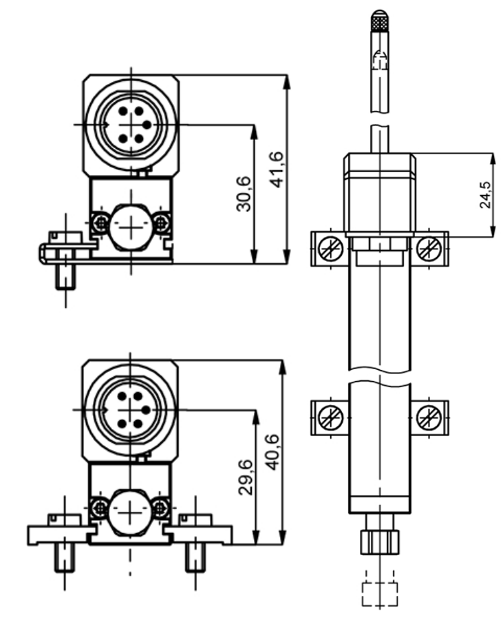 Plano dimensional del transductor lineal potenciométrico Novotechnik serie TRS con conexión M16