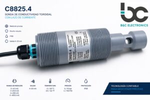 Sensor de conductividad toroidal C8825.4 B&C Electronics para aguas industriales, con salida 4-20 mA y RS485 Modbus RTU