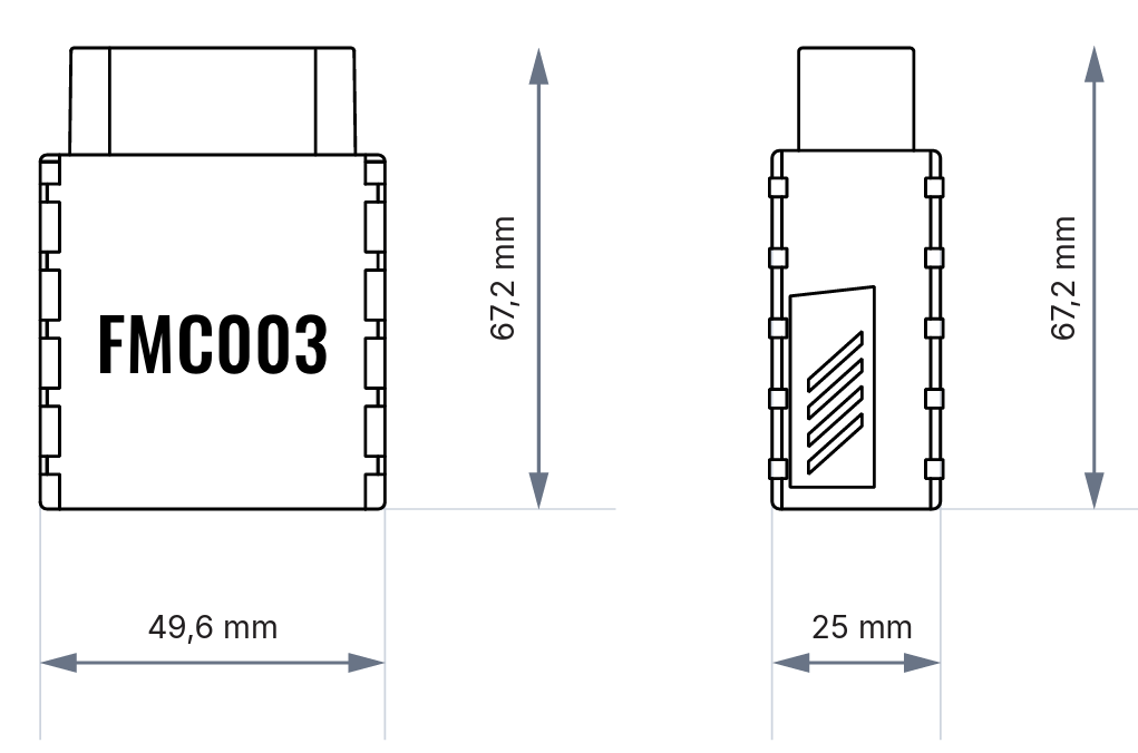 Dimensiones del localizador GPS Teltonika FMC003