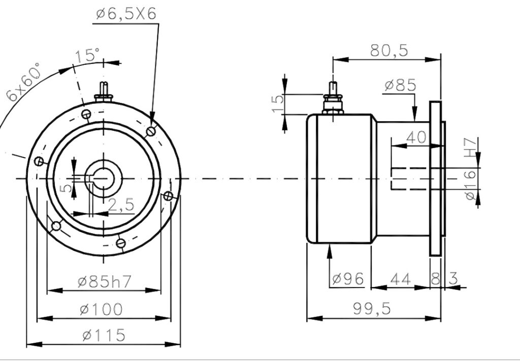 Schéma dimensionnel d'un codeur incrémental pour moteurs I/115C