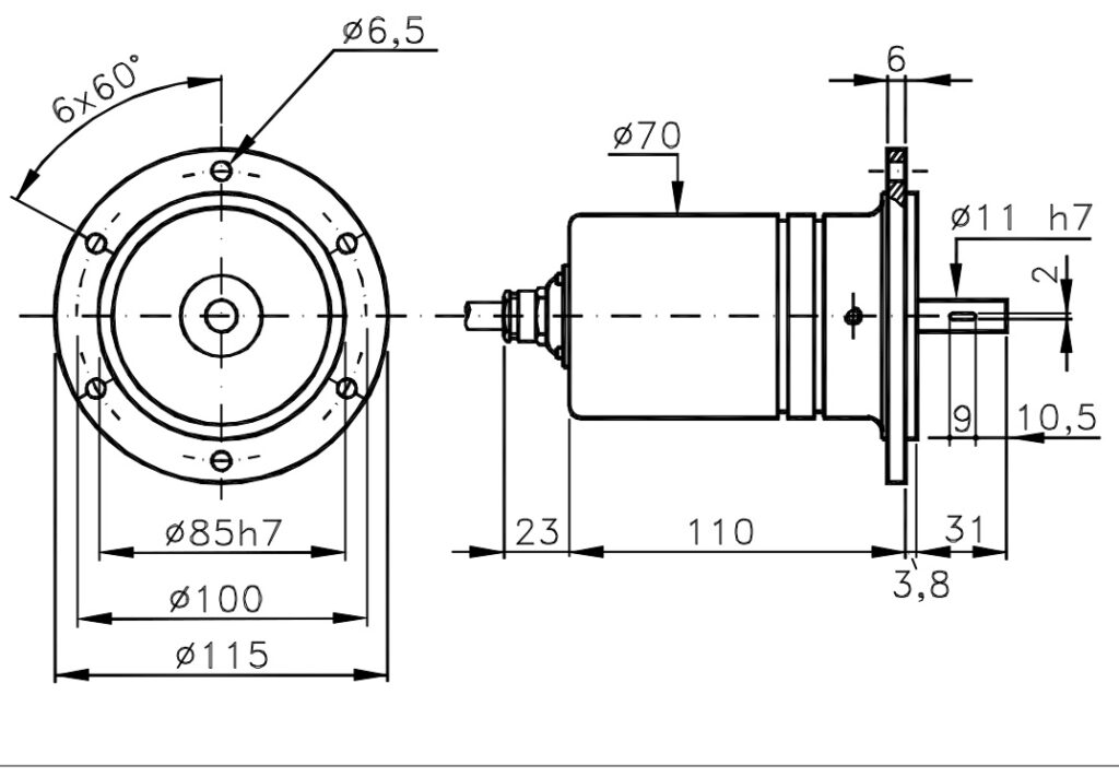 Plano dimensional Encoder Incremental con Dinamo Taquimetrica I/115TR