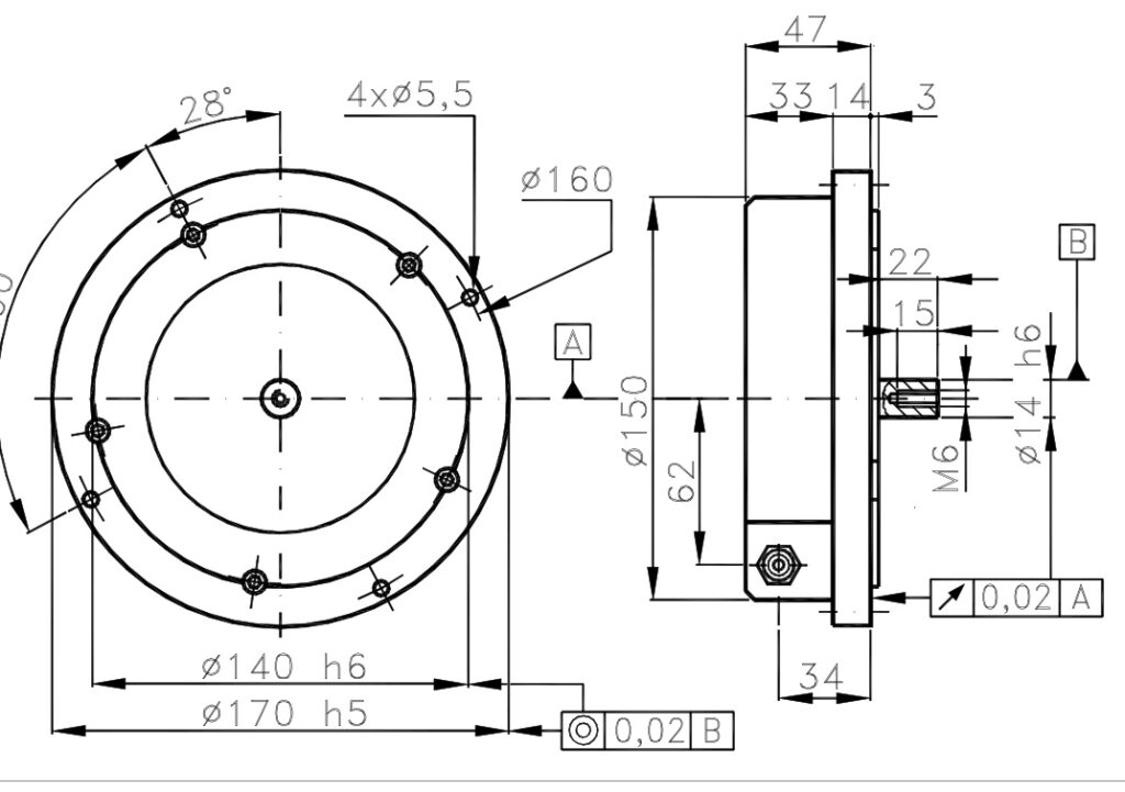 Diagrama dimensional do codificador incremental de alta resolução I/170