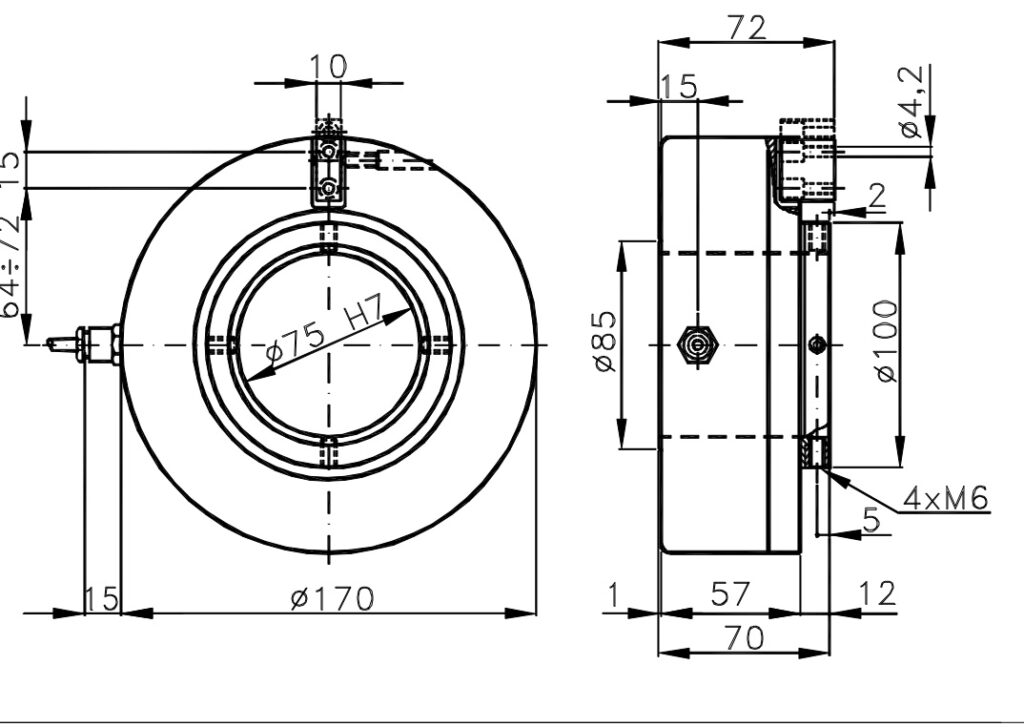 Schéma dimensionnel de l'encodeur incrémental pour moteurs I/170CA