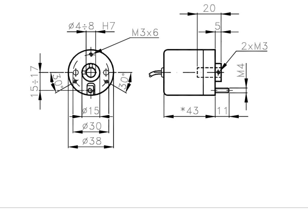 Schéma dimensionnel d'un codeur incrémental pour moteurs I/38C