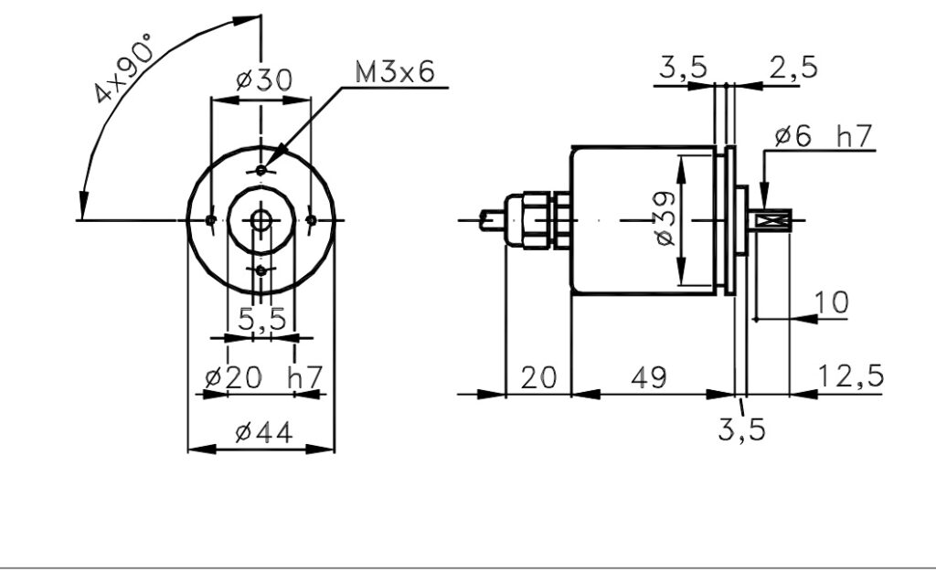 Dimensional drawing of Incremental Encoder Kit and Low Cost I/44EA