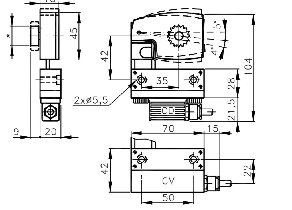 Plano dimensional Encoder Incremental para Cremalleras I/45C