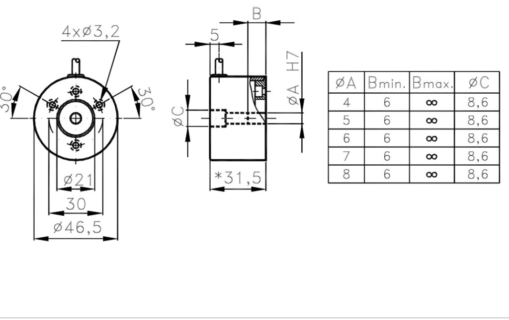 Plano dimensional Encoder Incremental para Motores I/46P