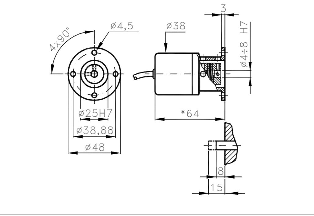 Plànol dimensional Encoder Incremental per a Motors I/48