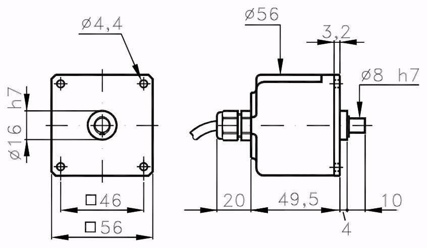 Schéma dimensionnel du kit d'encodeur incrémental et du codeur I/56QJ à faible coût