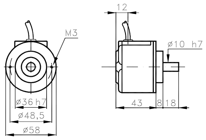 Dimensional drawing of Incremental Encoder Kit and Low Cost I/58HJ