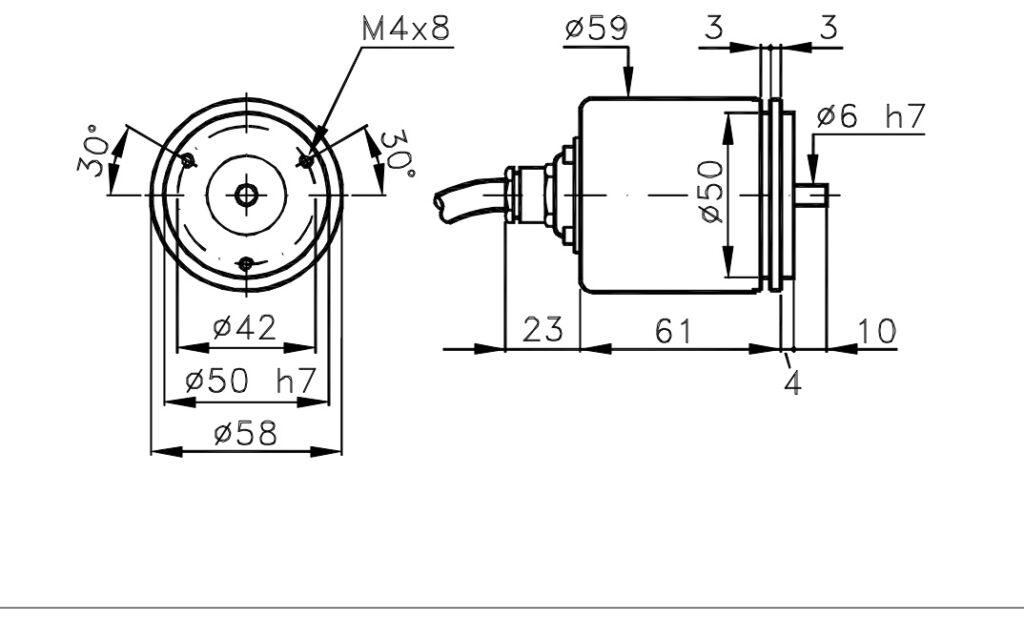 Desenho dimensional do encoder incremental especial I/58SX