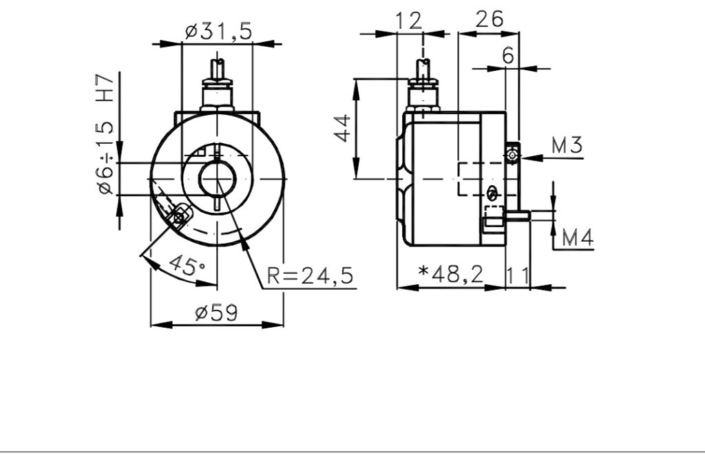 Debuxo dimensional do codificador incremental para motores I/59CA