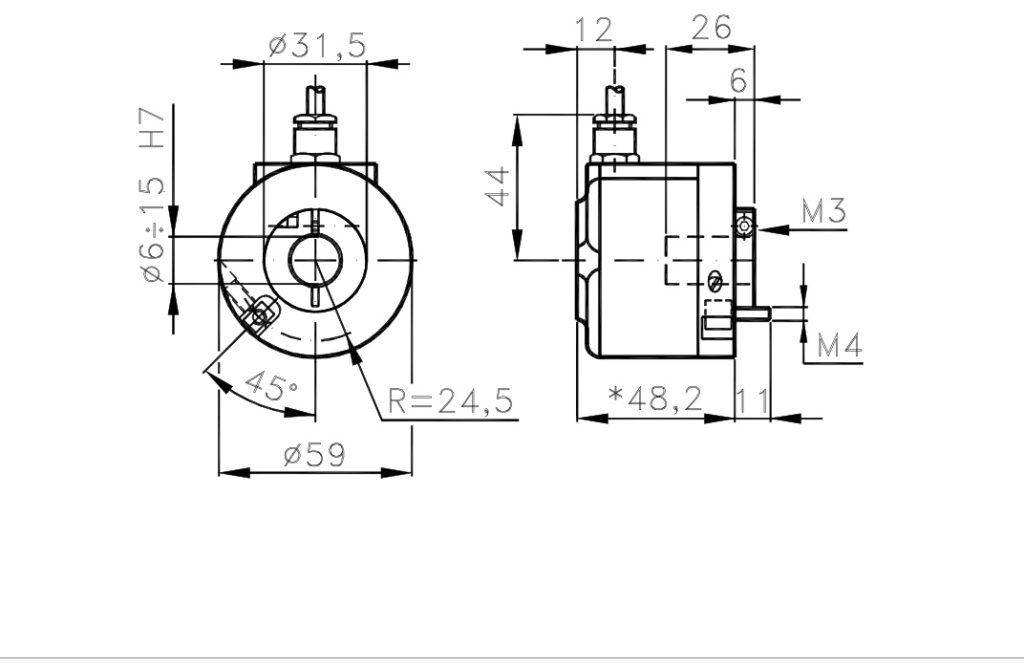 Desenho dimensional do kit de encoder incremental e do I/59CE de baixo custo