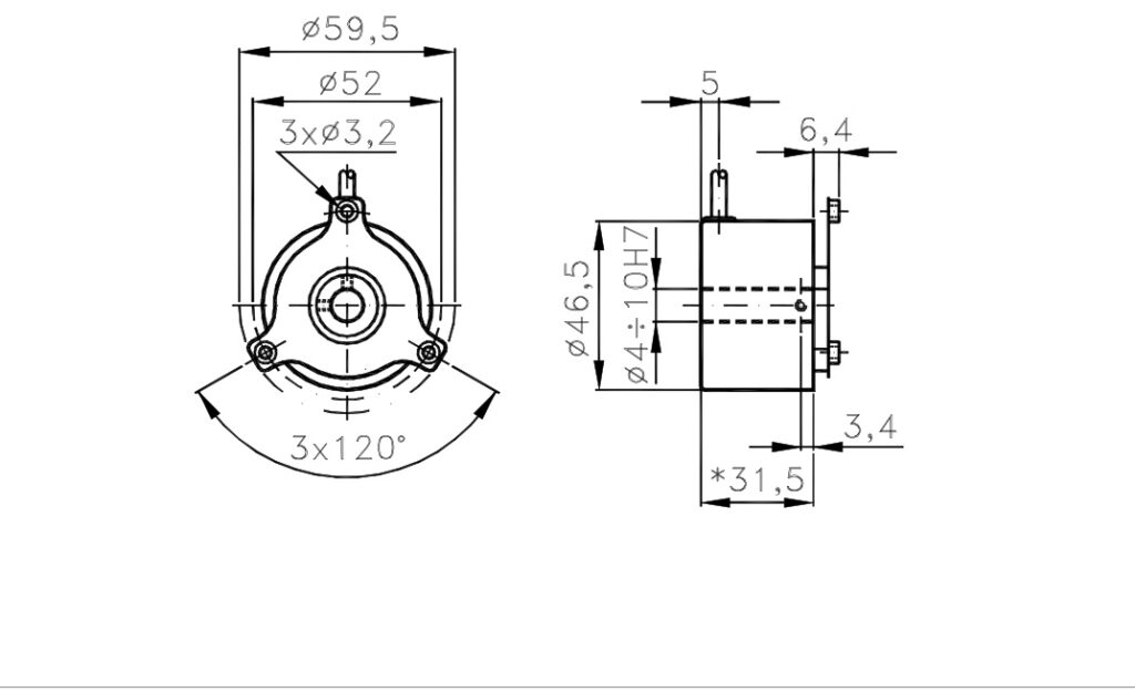 Debuxo dimensional do codificador incremental para motores I/59P