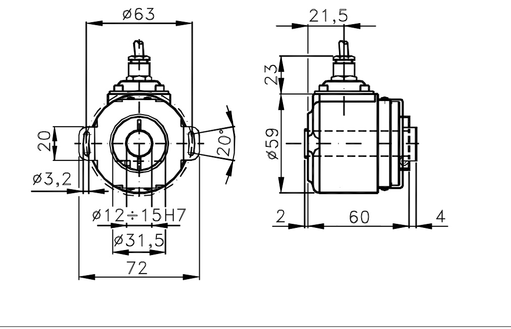 Plànol dimensional Encoder Incremental per a Motors I/59UMA