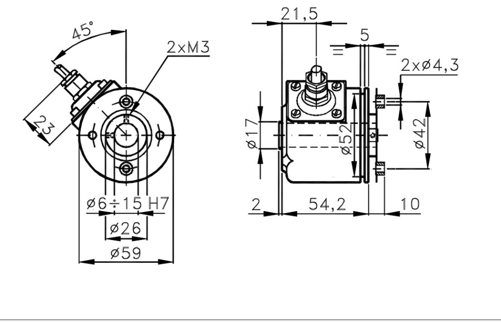 Plano dimensional Encoder Incremental para Motores I/59ZM