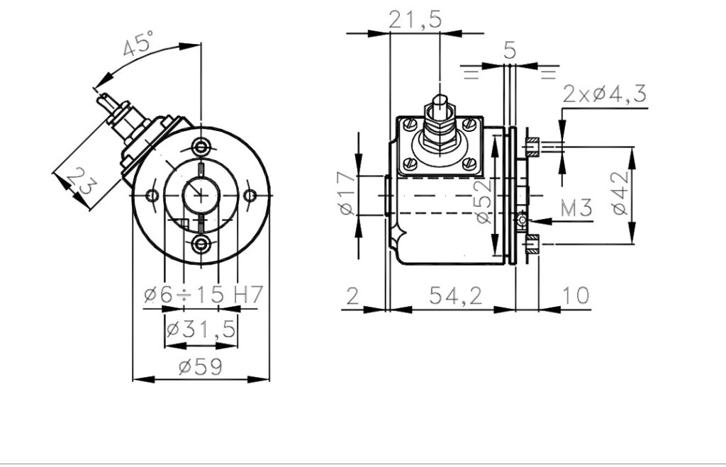 Plànol dimensional Encoder Incremental per a Motors I/59ZMA