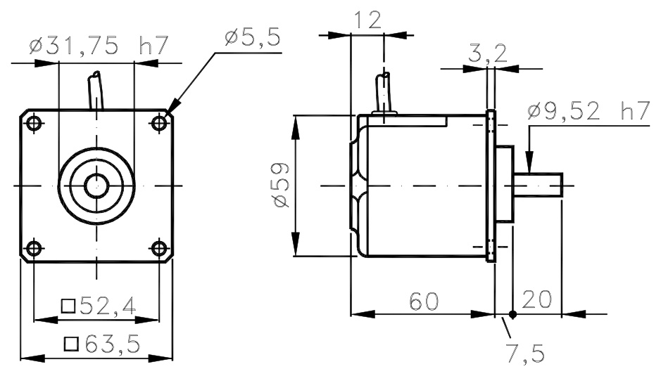 Dimensional drawing of Incremental Encoder Kit and Low Cost I/63QJ