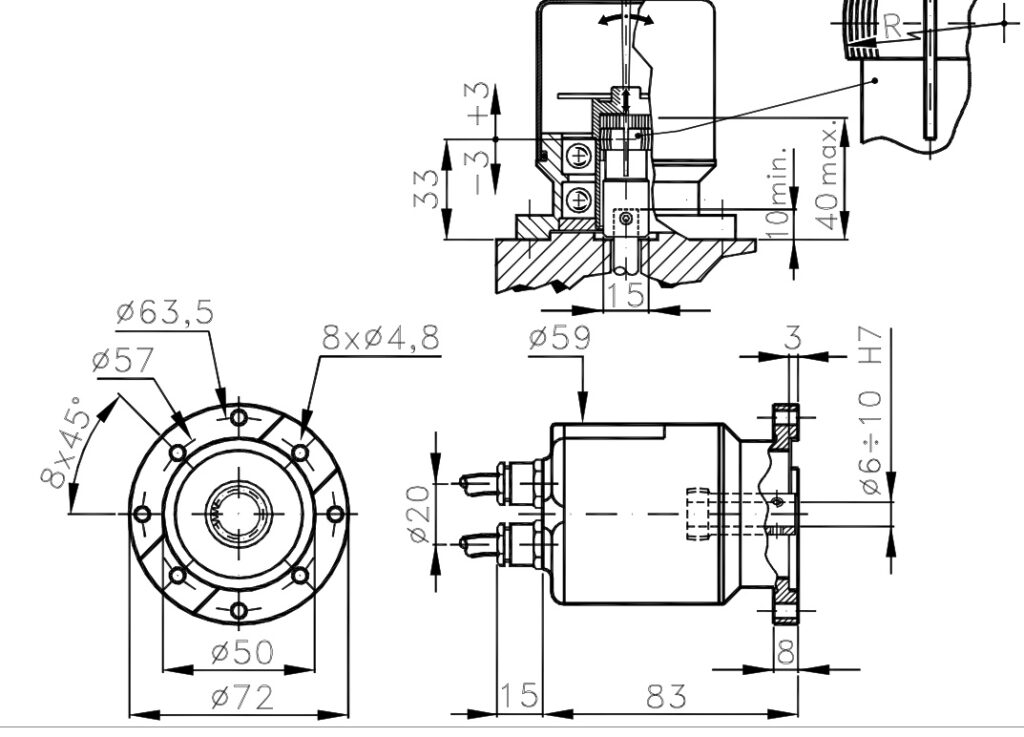 Dessin dimensionnel d'un codeur incrémental à double résolution (1/72H)