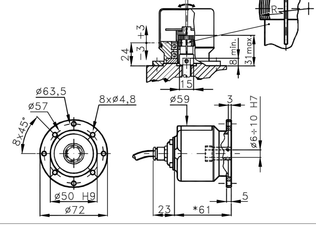 Dimensional drawing Incremental Encoder for I/72R Motors
