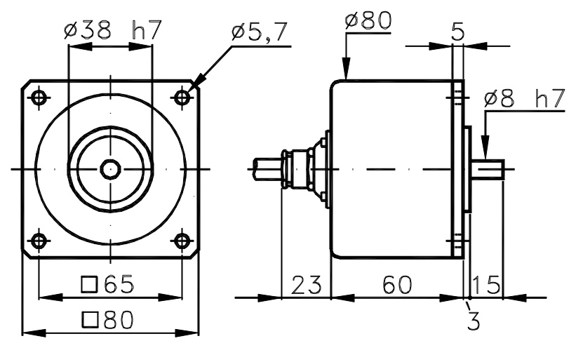 Desenho dimensional do kit de encoder incremental e do I/80EZ de baixo custo