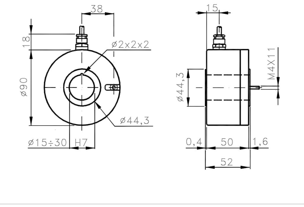 Desenho dimensional do codificador incremental de alta resolução I/90C