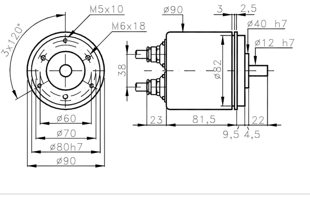 Schéma dimensionnel de l'encodeur incrémental double résolution I/90H